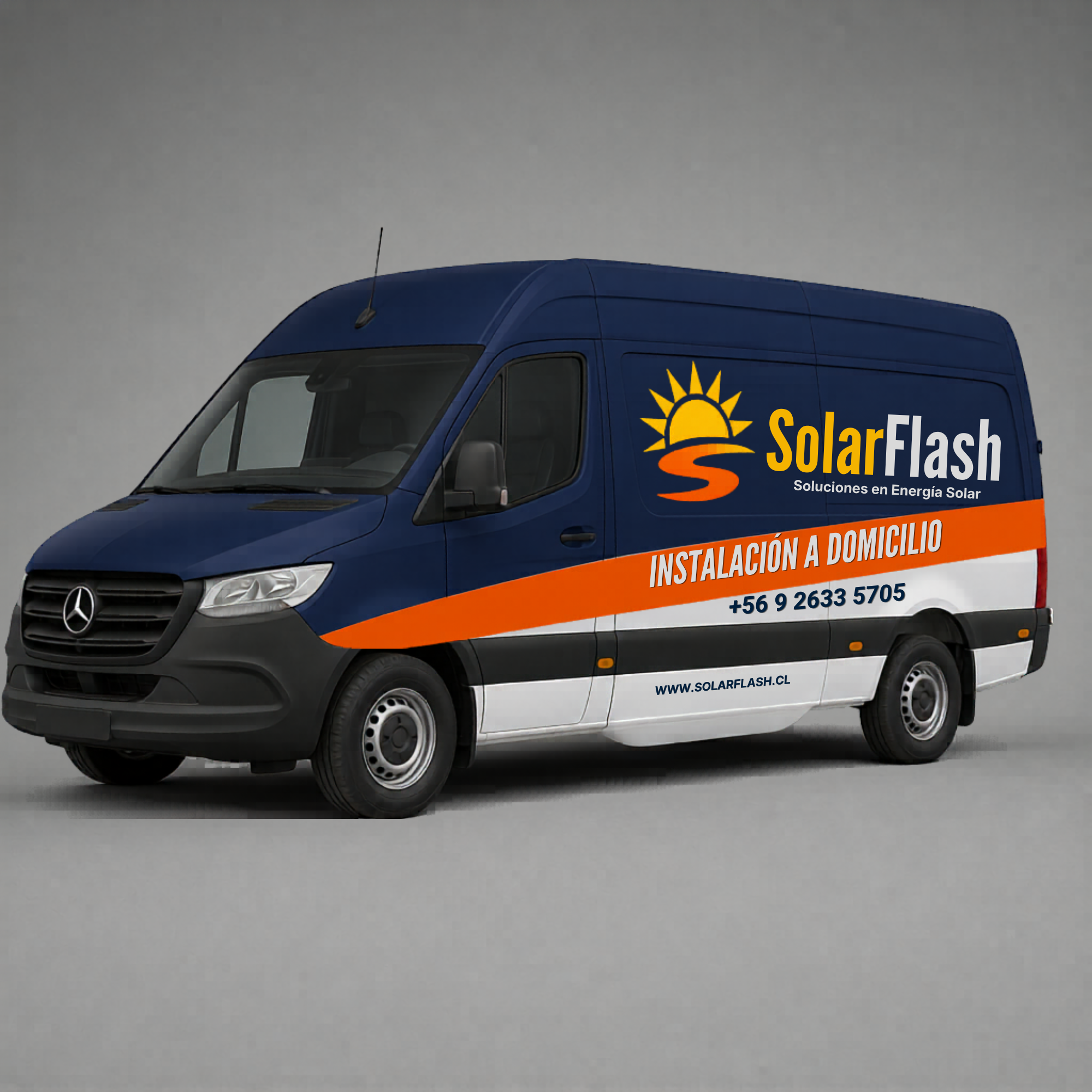 Van corporativa SolarFlash — aplicación de marca